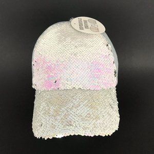 Reversible Womans Cap Adjustable Cotton Hat Casual Silver Pink Sequins